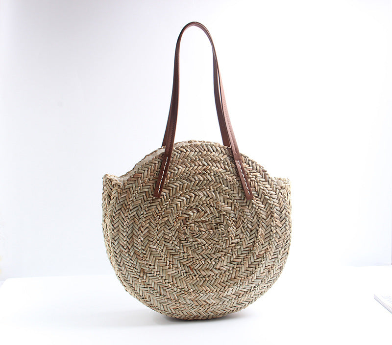 Braided straw beach bag with elegant leather handles LoungeYard — product view 6