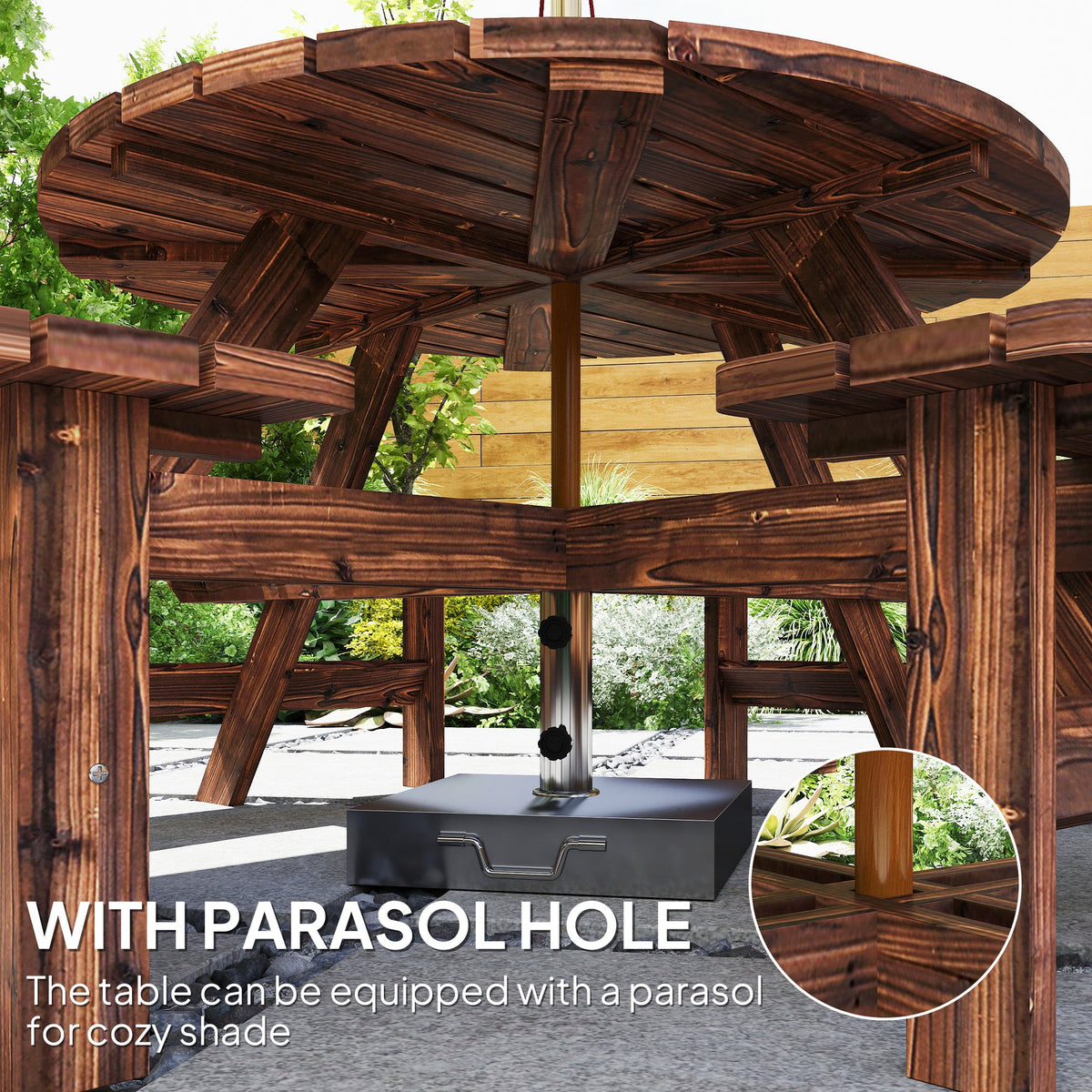 8 Seater Wooden Garden Picnic Table Set with Matching Bench, Tan — product view 6