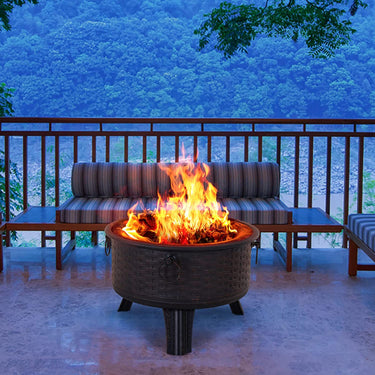LOUNGE YARD 26" Wood-Burning Fire Pit with Mesh Spark Screen and Poker