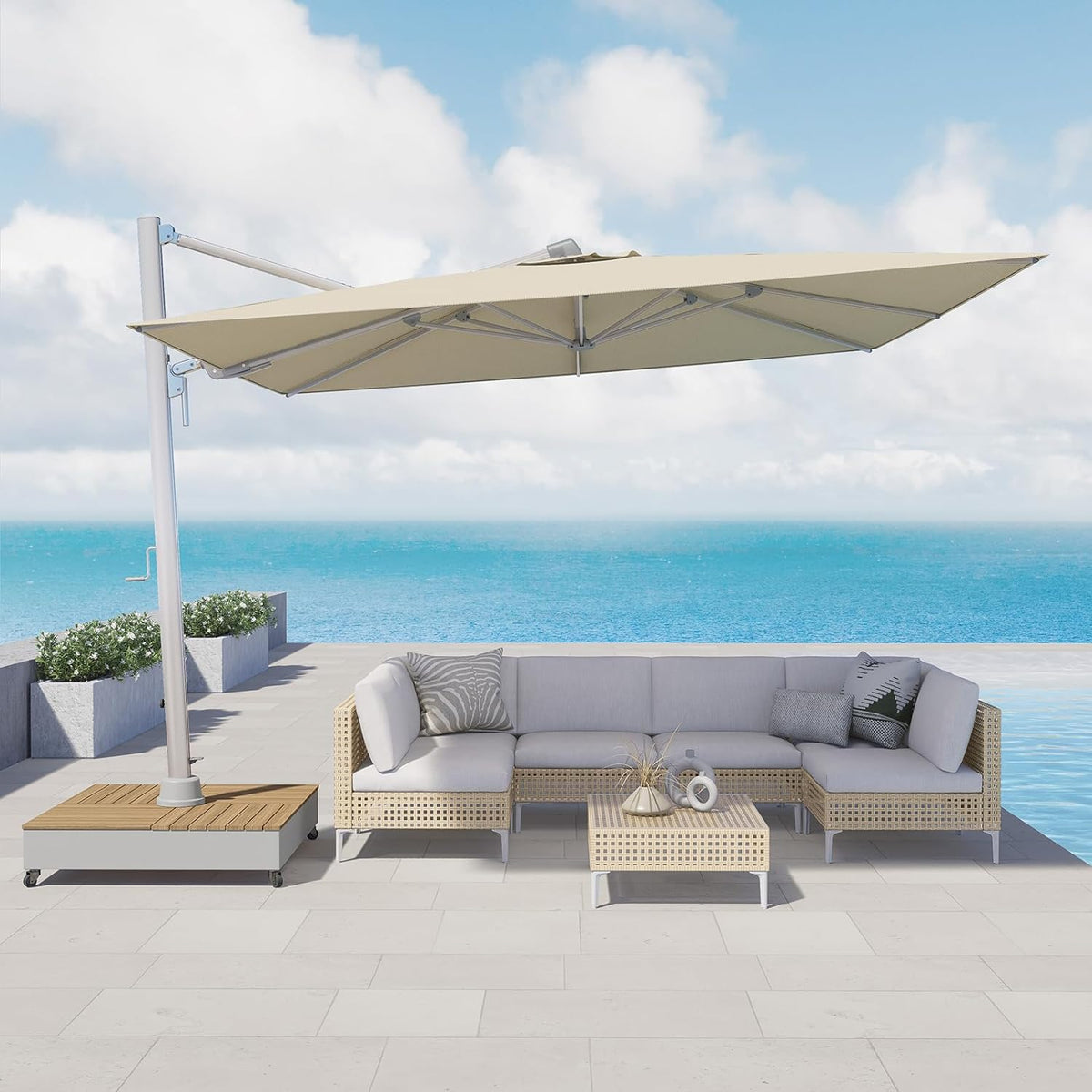 LOUNGE YARD 10x13 FT Premium Cantilever Patio Umbrella with Weighted Mobile Base | 5-Year Fade-Resistant Canopy, 360° Rotation, 75° Tilt, Aluminum Frame + Cover — product view 1