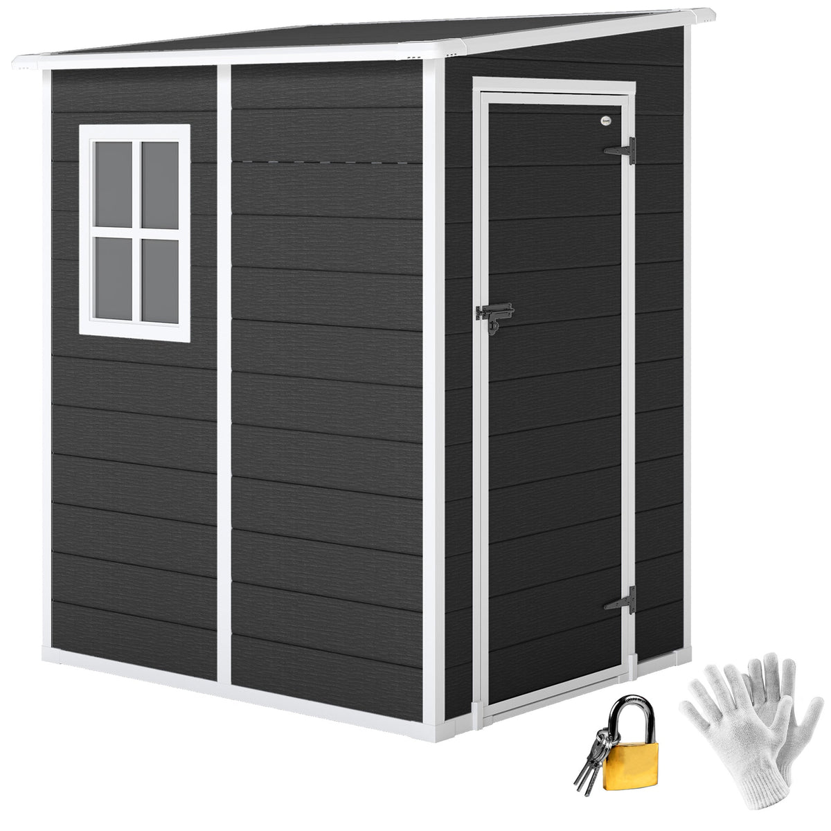 4 x 5FT Plastic Lean-to Garden Shed with Floor, Window and Vent, Black — product view 1