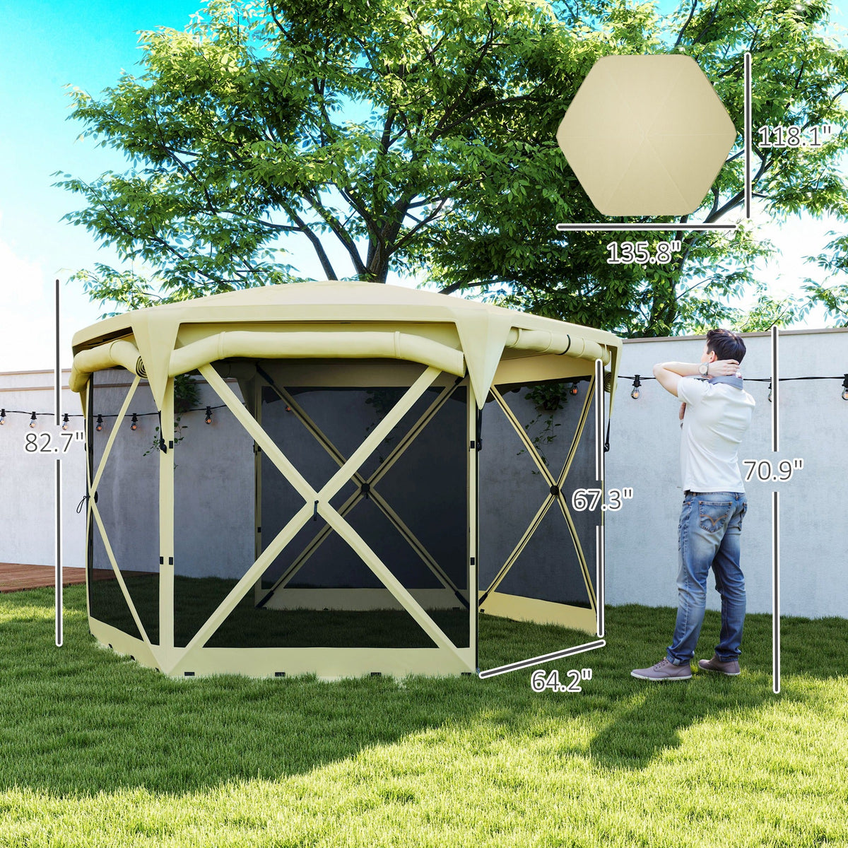 11' x 11' Pop Up Gazebo Screen Tent with UPF30+ Removable Roof Cover, Beige — product view 5
