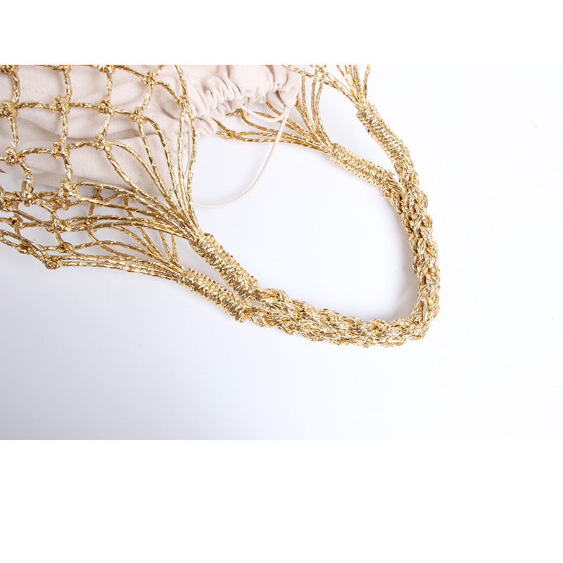 Hand-knotted mesh tote bag with luxurious lining LoungeYard — product view 3