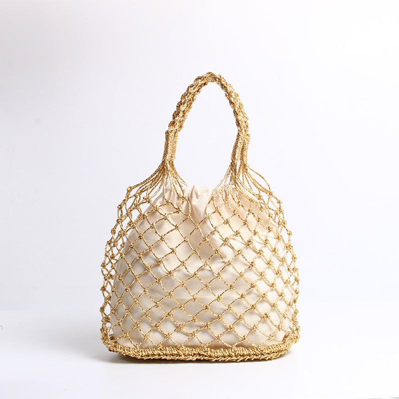 Hand-knotted mesh tote bag with luxurious lining LoungeYard — product view 6