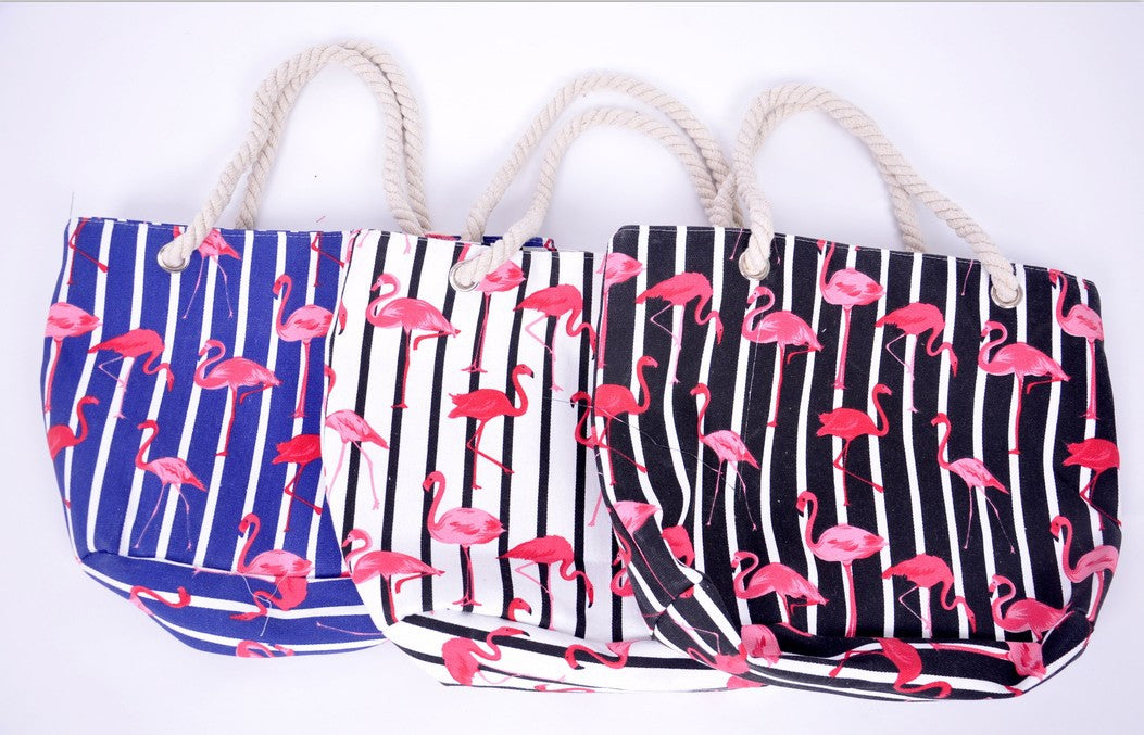 Beach bag with flamingo pattern and sturdy rope handles LoungeYard — product view 7