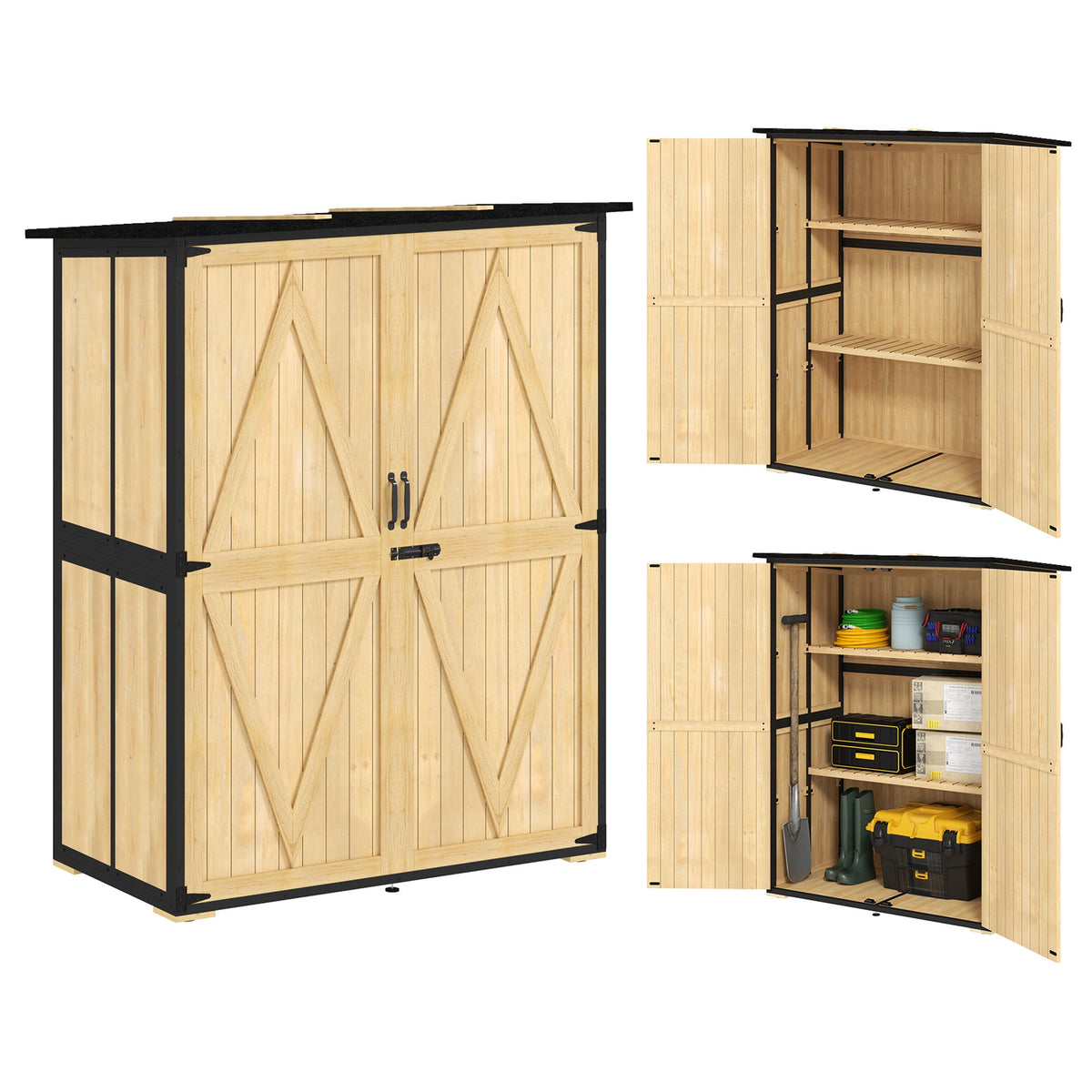 Wood Outdoor Storage Cabinet with 2 Shelves, Natural — product view 1