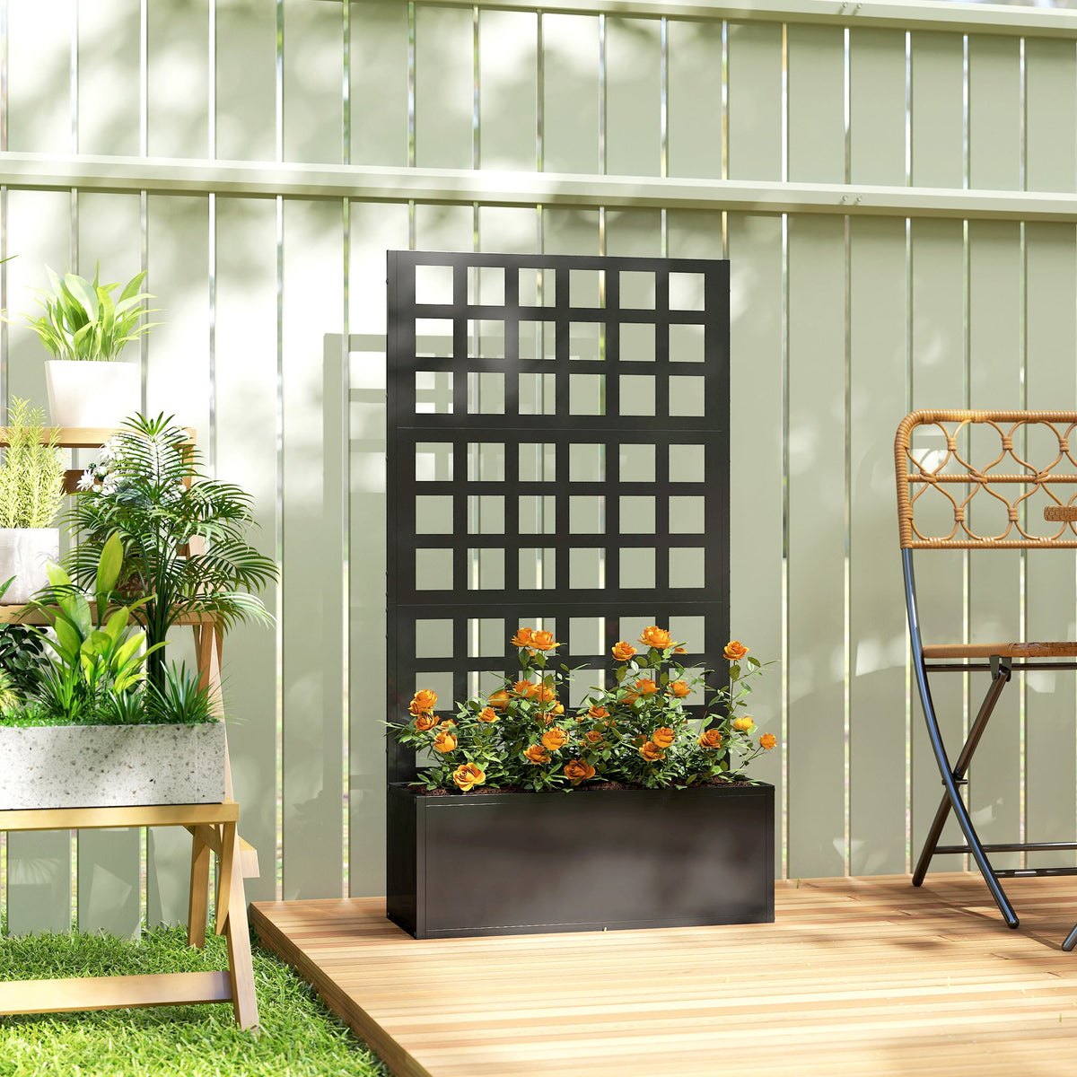 24" x 9" x 44.5" Raised Garden Bed with Trellis and Drainage, Black — product view 3
