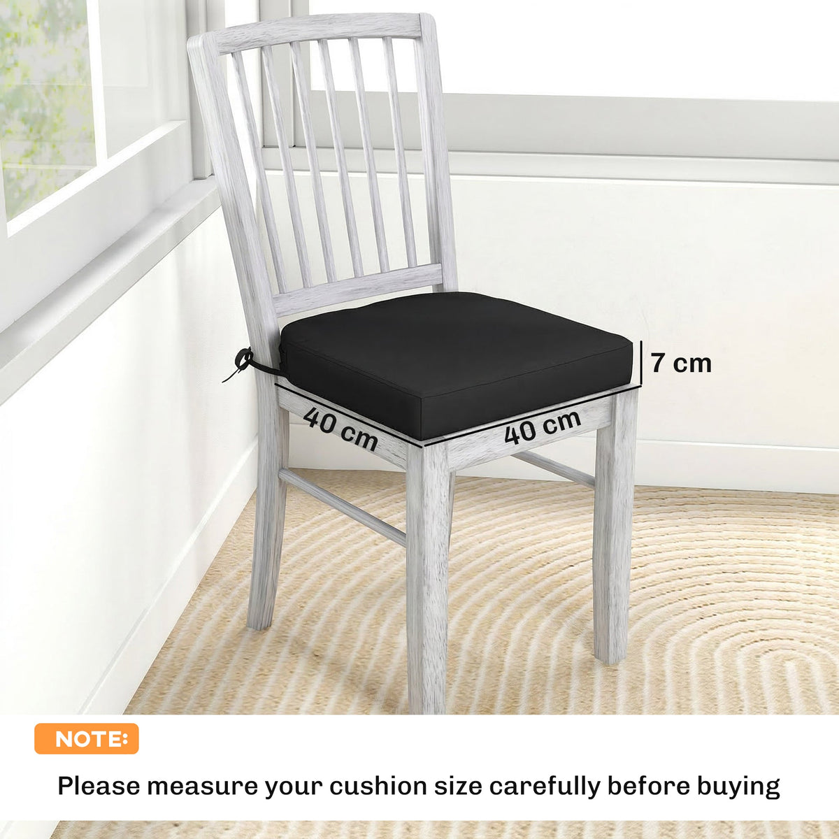 Set of 2 Outdoor Chair Seat Cushions, 40 x 40 cm, Black — product view 5