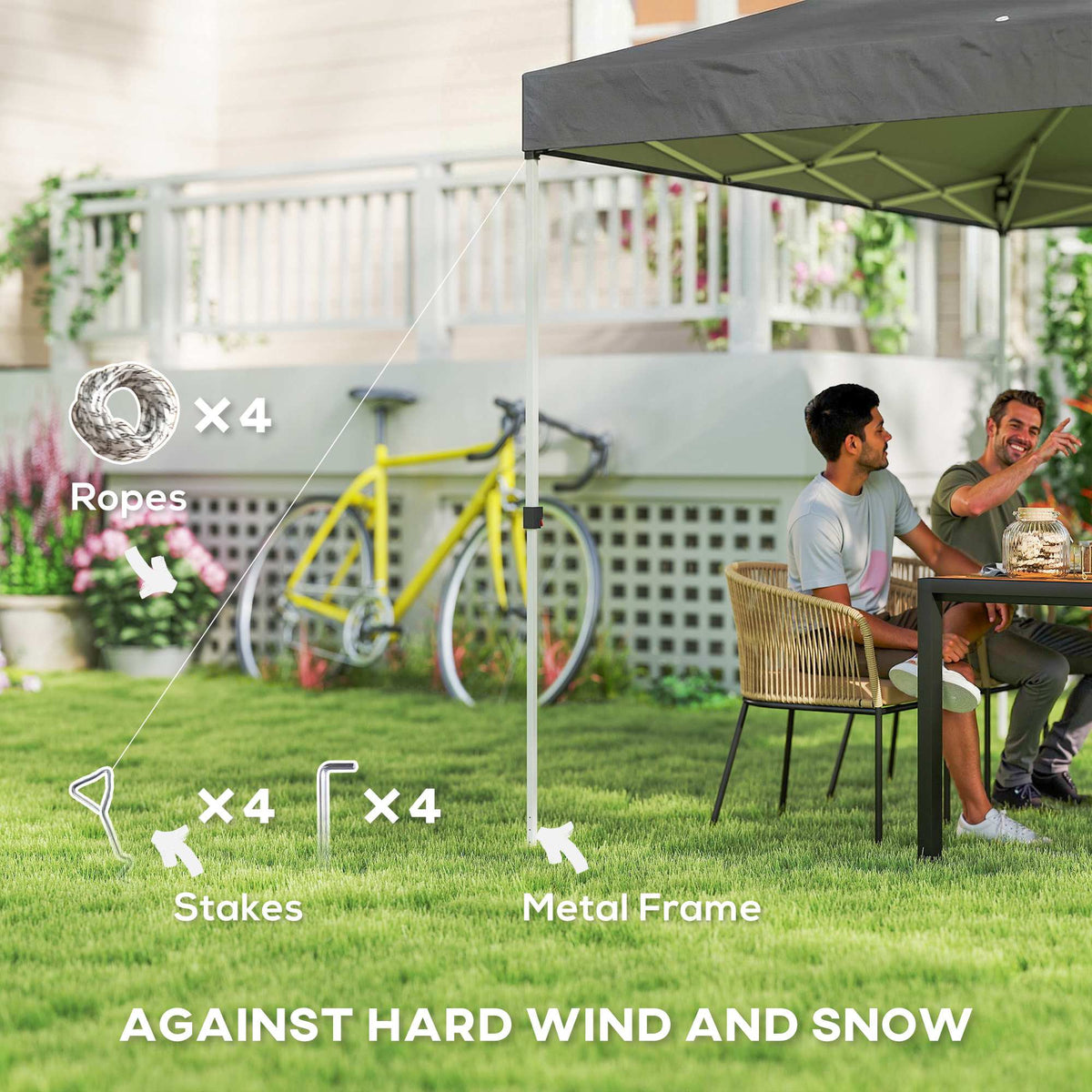 9.8' x 9.8' Pop-Up Canopy with Carrying Bag, Stakes and Ropes, Dark Grey — product view 6
