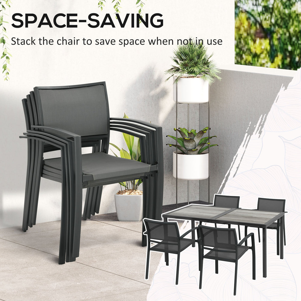 4 Seater Garden Dining Set with Stackable Armchairs, Grey — product view 6