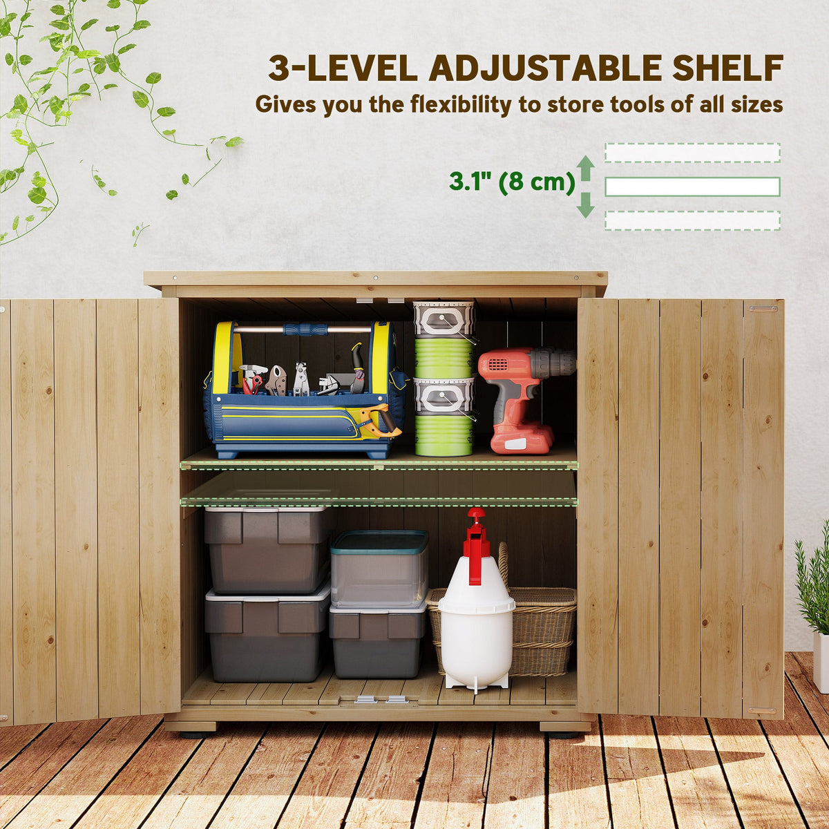 Wood Garden Shed with Adjustable Shelf and Double Doors — product view 6
