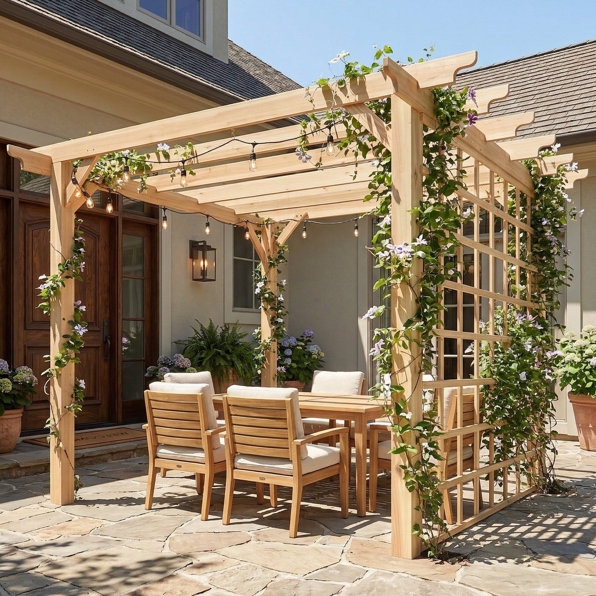PerArbor 3 x 3 m Natural Wood Pergola Kit with Grape Trellis & Triangle Supports — product view 3