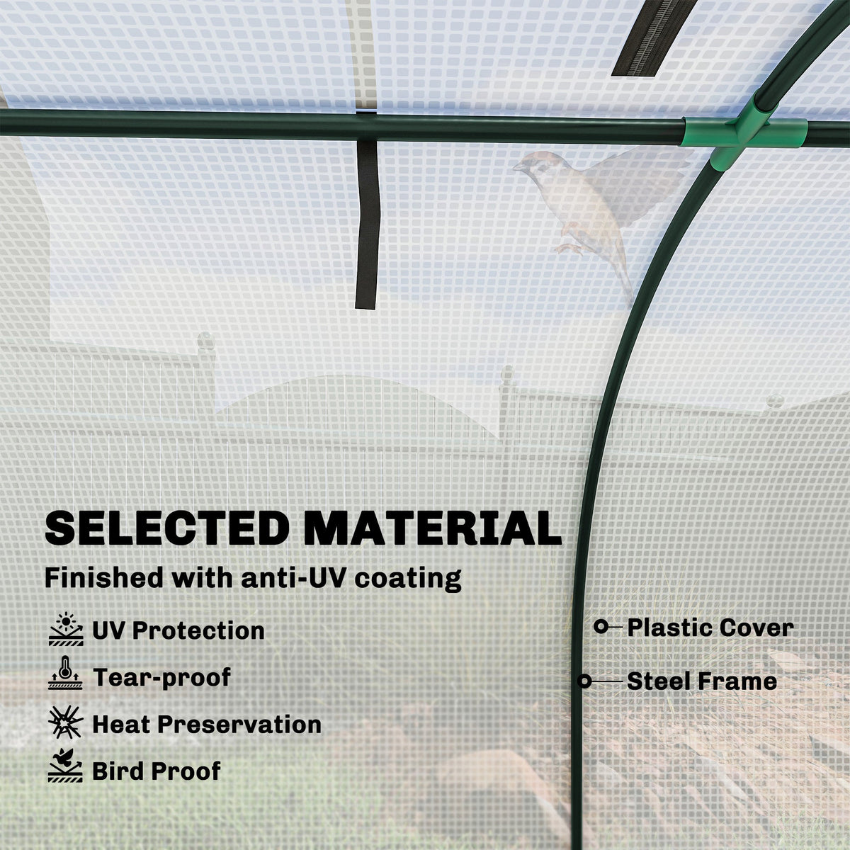Mini Tunnel Greenhouse with Roll-Up Zippered Doors, 10' L x 3' W x 2.5' H White — product view 6