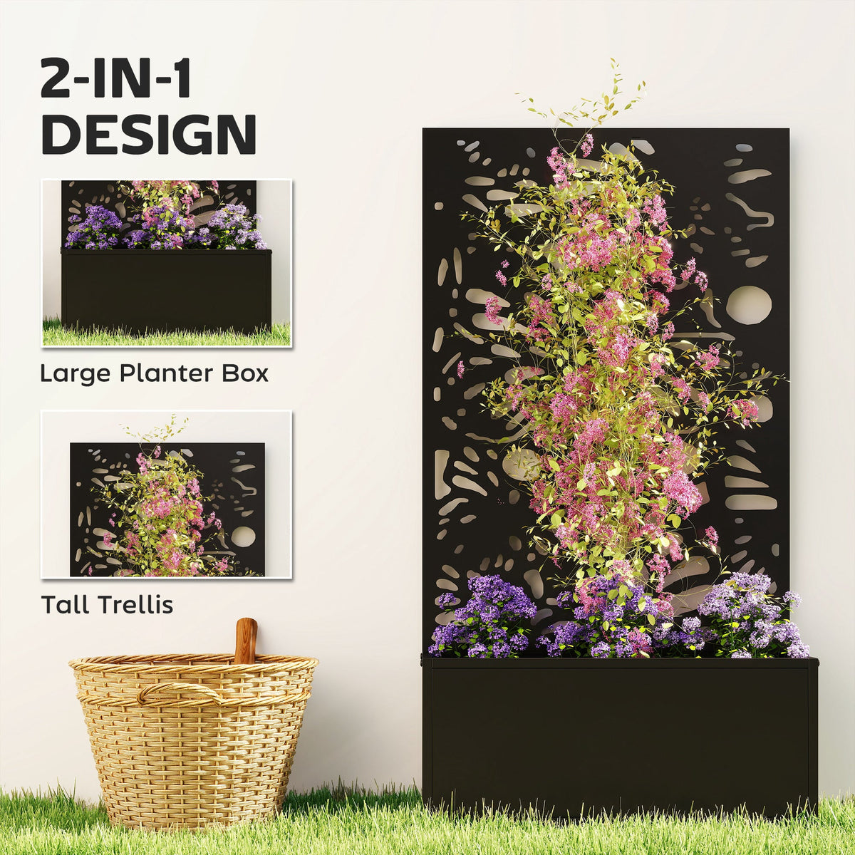 Metal Raised Garden Bed with Trellis Privacy Panel, Butterfly Cut-Out — product view 6