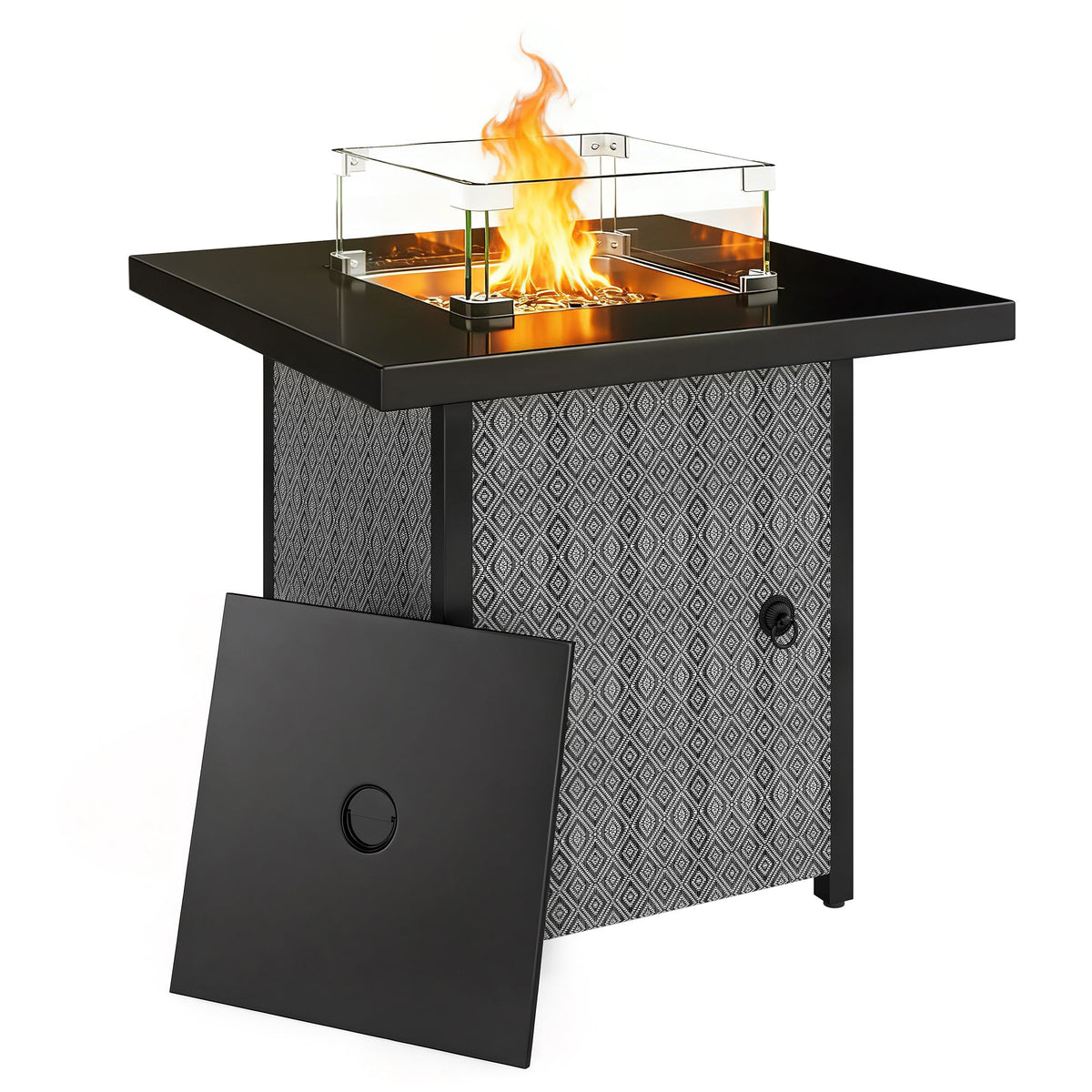 11.7 KW Propane Gas Fire Pit Table with Wind Guard and Lid, Black — product view 1