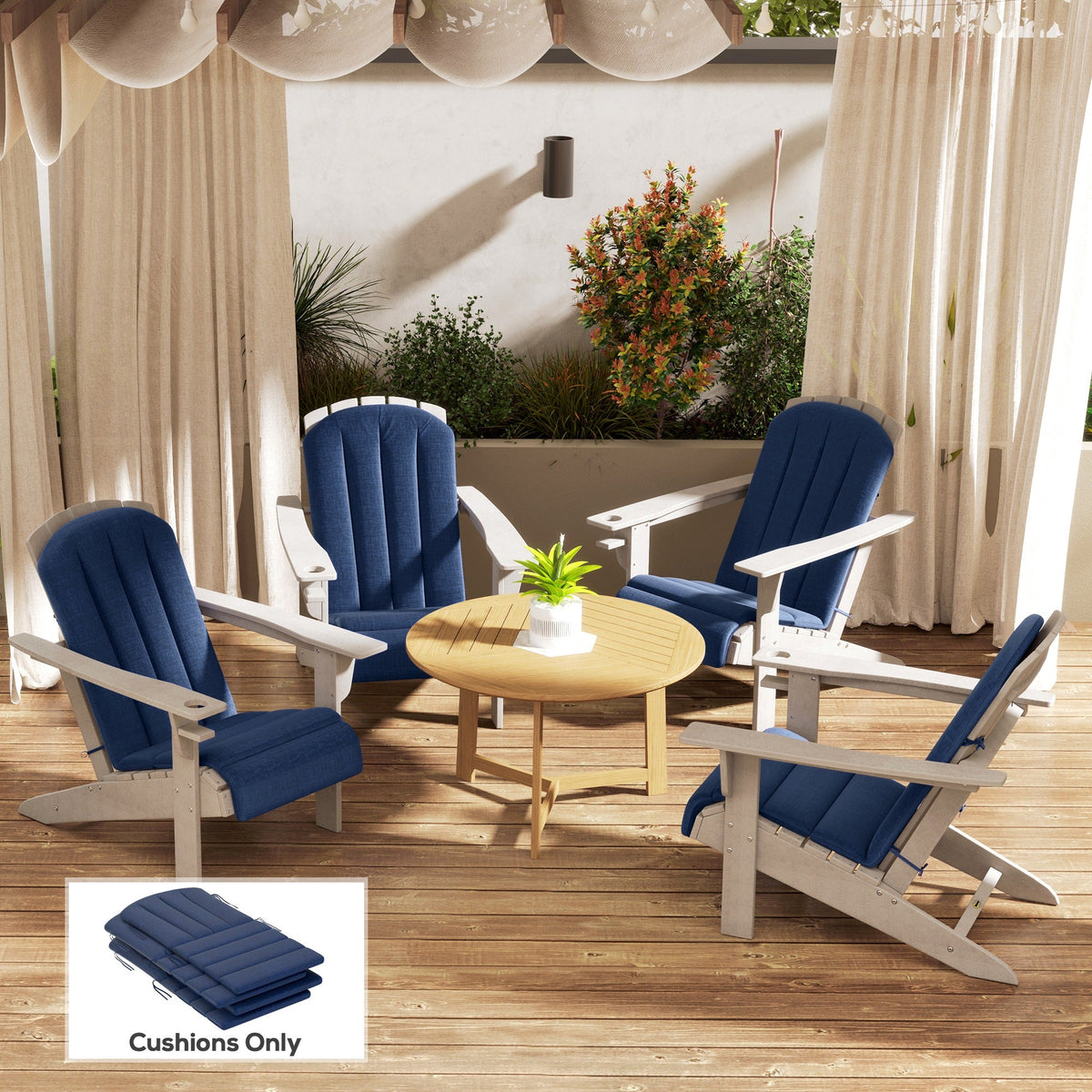 4-Piece Adirondack Chair Cushions, 49" x 20" x 2", Navy Blue — product view 4