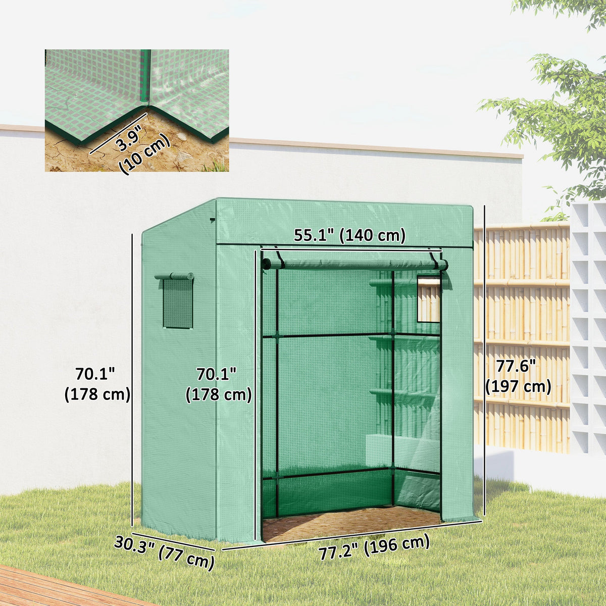 77.2" x 30.3" x 77.6" Lean-to Tomato Greenhouse, Green — product view 5