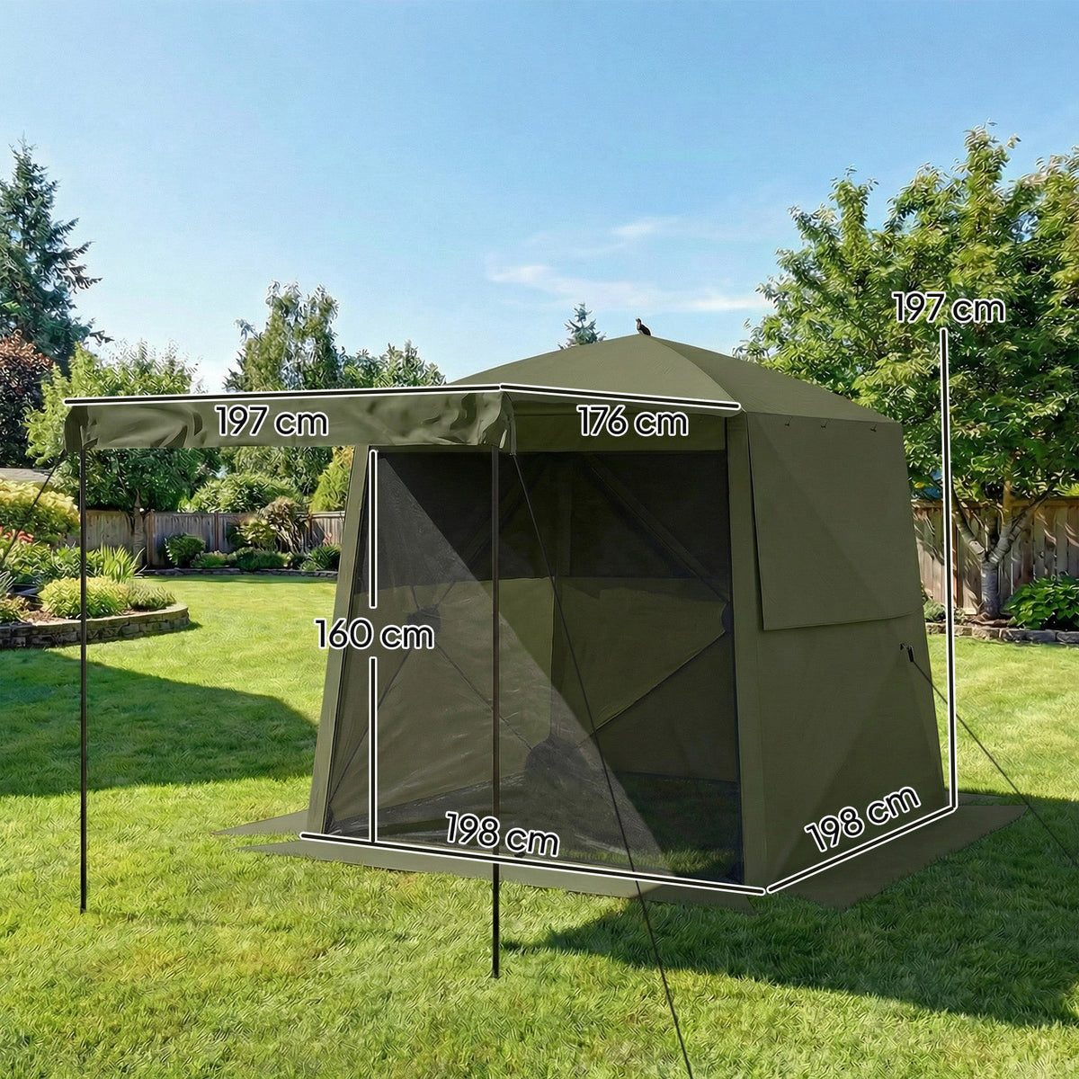 2 x 2 m Pop Up Gazebo with Awning, Sides, Mesh Windows & Carry Bag, Army Green — product view 5