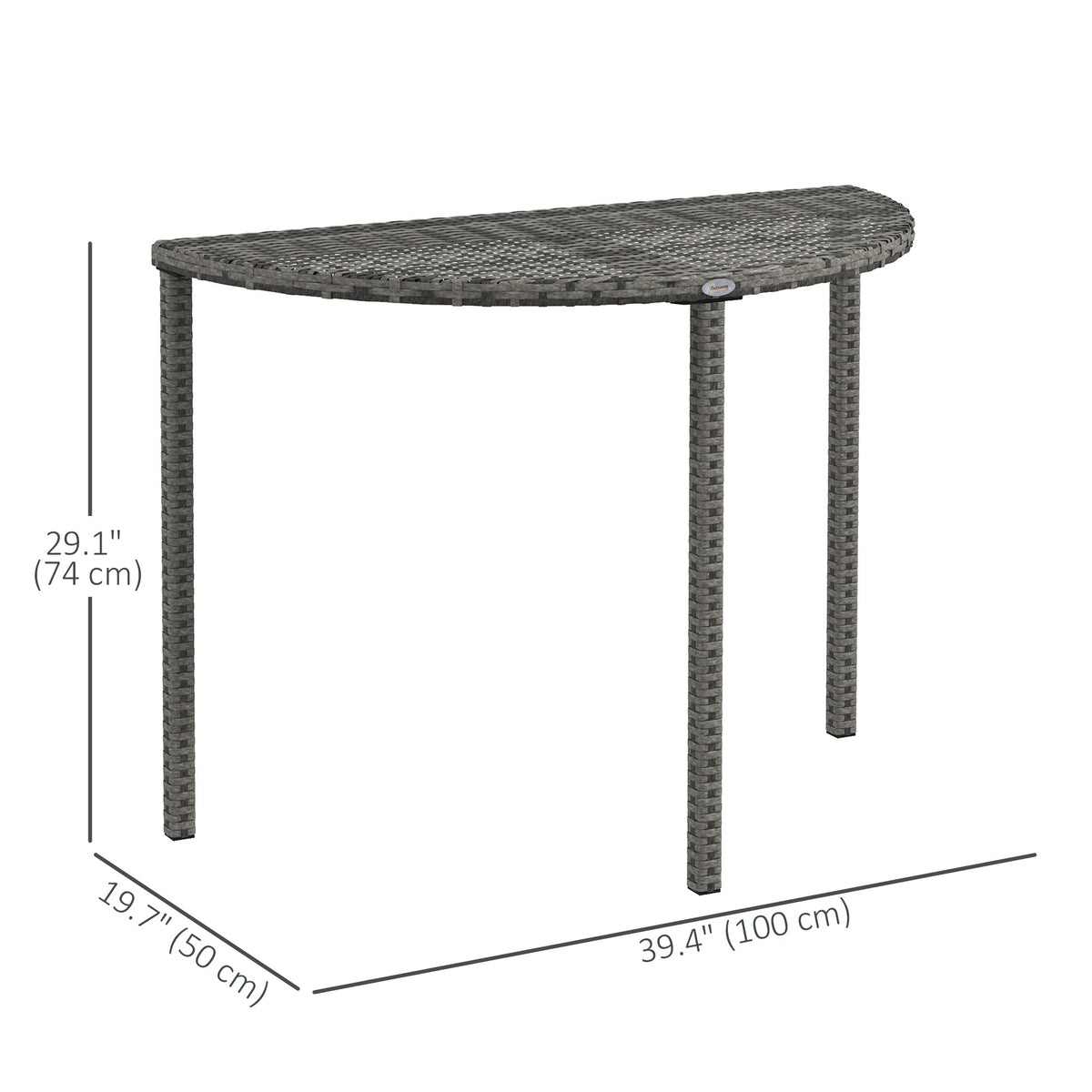 39.4" Half Round PE Rattan Side Table with Metal Frame, Grey — product view 5
