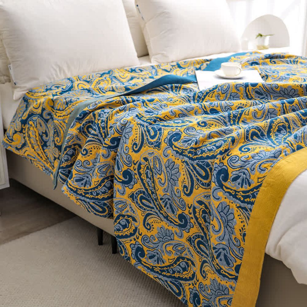 LoungeYard | Azure Golden Retro Cotton Blanket — product view 6