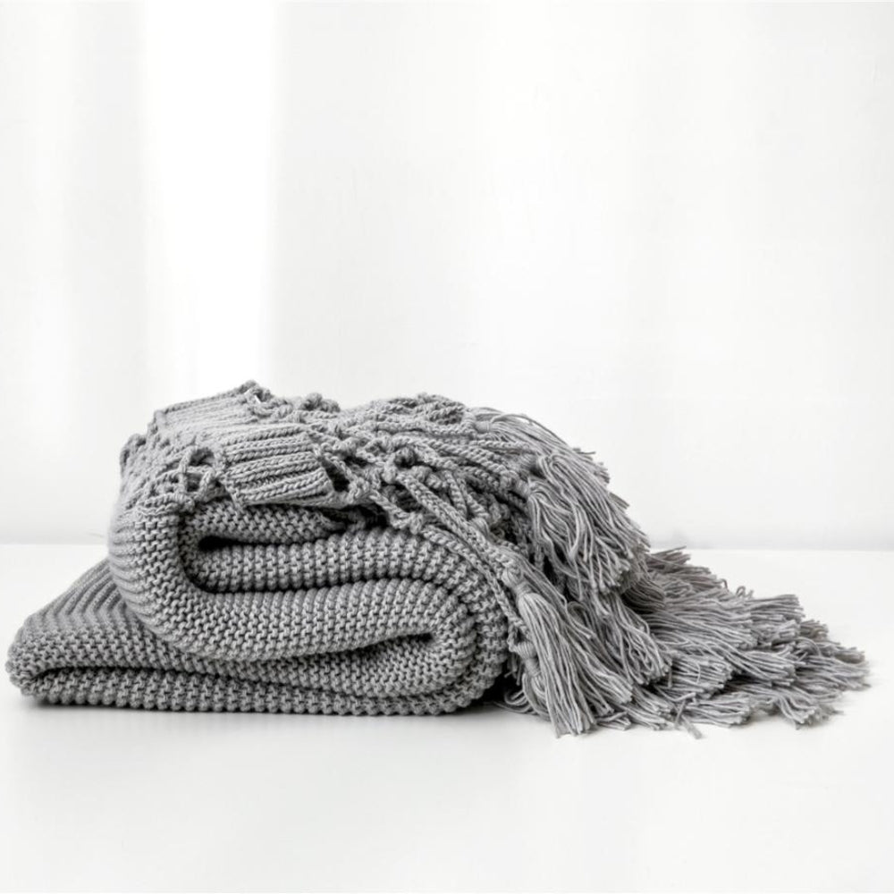 LoungeYard | Snug Knit Woven Tassel Blanket — product view 3