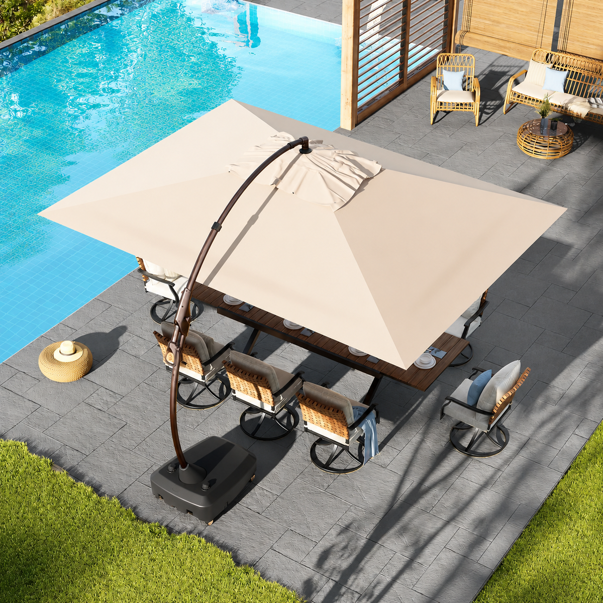 LOUNGE YARD 10x13 FT Rectangular Cantilever Patio Umbrella with Base & Umbrella Cover — product view 1