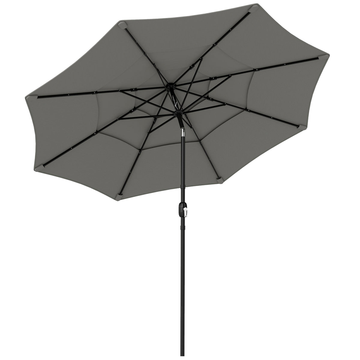3 m Garden Parasol with 3-Tier Roof, Crank Handle & Tilt, Grey — product view 2