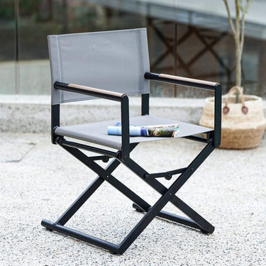 LOUNGE YARD Outdoor & Indoor Aluminum Mesh Sling Folding Director Chair Lightweight All-Weather Wood Grain Camping and Hunting Chair for Garden