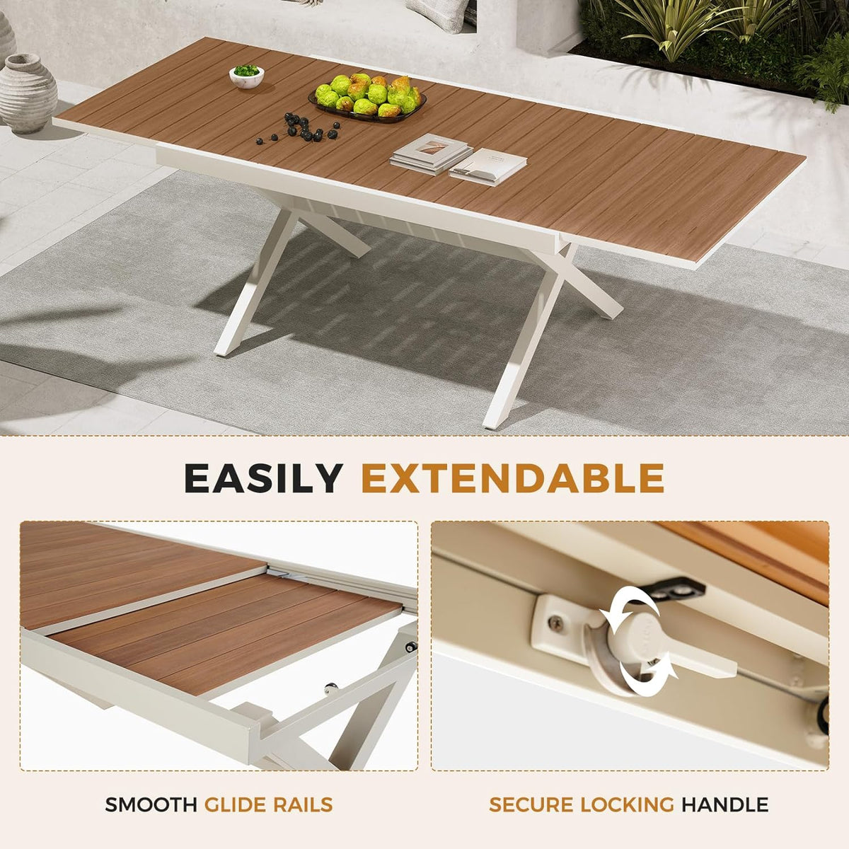 LOUNGE YARD Expandable Patio Dining Table, Extra Large 94.5" Rectangular Table — product view 3