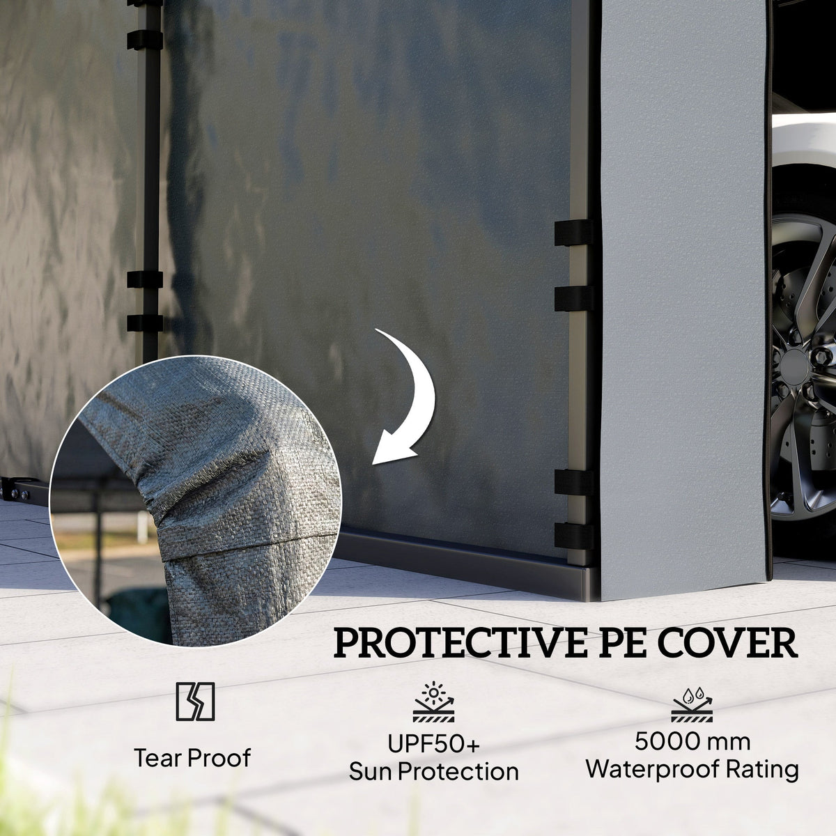 Carport Sidewalls with Roll-Up Door for 10' x 15' Structure, UPF50+ Waterproof PE Tarp, Dark Grey — product view 7
