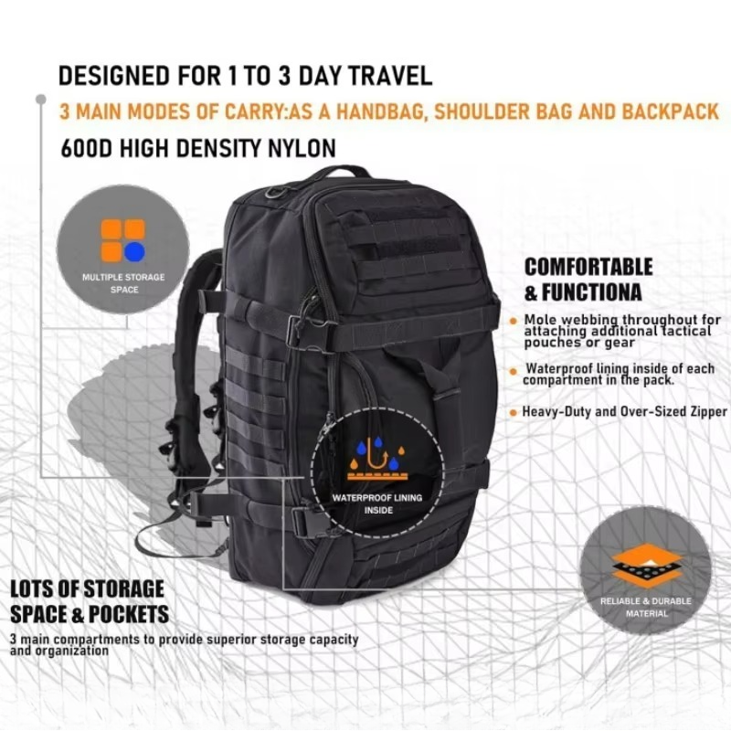 LoungeYard | Large Capacity 1521oz Waterproof Tactical Backpack for Outdoor Travel and Adventure — product view 4