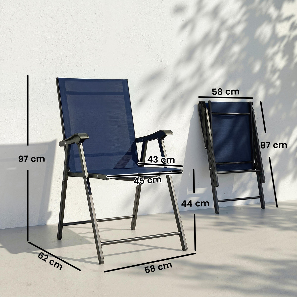 Set of 4 Folding Garden Chairs with High Back and Armrests, Navy Blue — product view 5