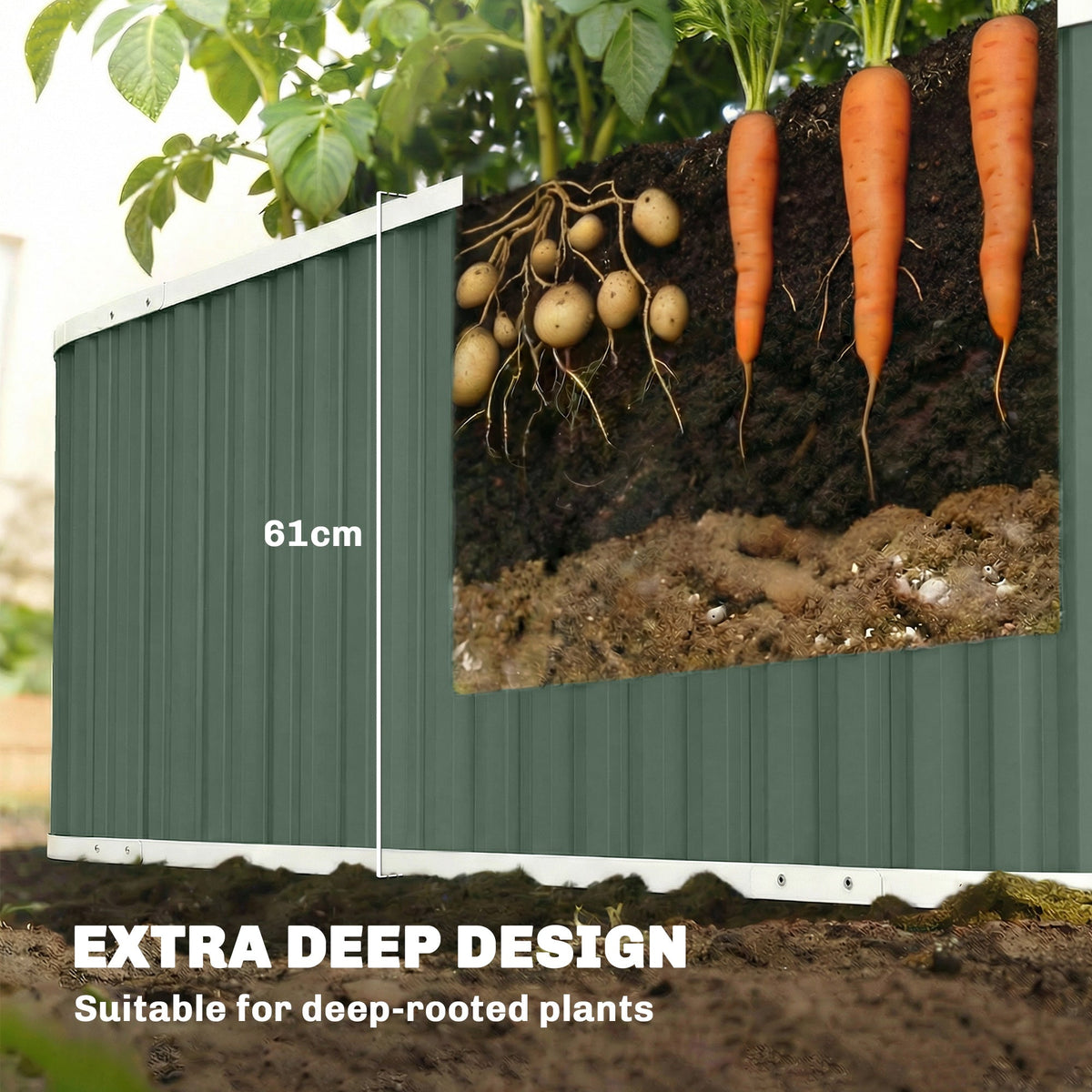 7' x 2' x 2' Galvanized Raised Garden Bed with Gloves, Light Green — product view 6