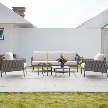 LOUNGE YARD 5-Seat Conversation Sofa Set, Thick Cotton Rope Outdoor Patio Furniture with Cushions