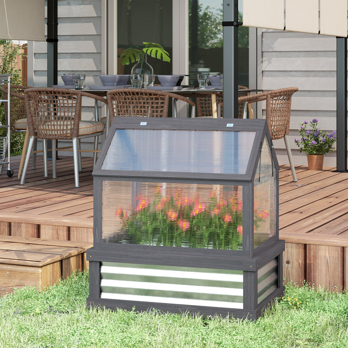 35.5" x 22.5" x 38.25" Raised Garden Bed Greenhouse, Gray — product view 3
