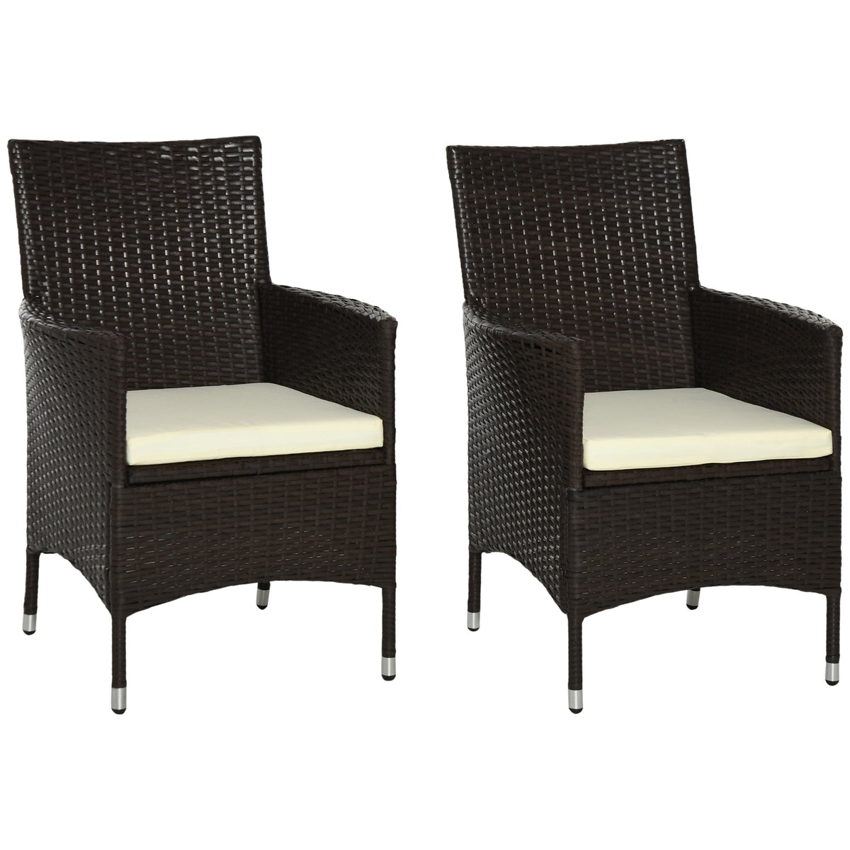 2 Piece PE Rattan Dining Chair Set with Cushions & High Back, Coffee — product view 1