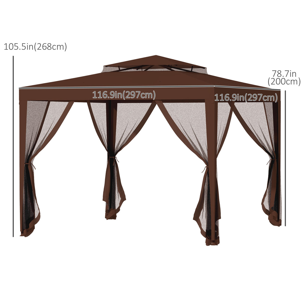 10' x 10' Canopy Tent with Mesh Netting and Double Tier Roof, Brown — product view 5