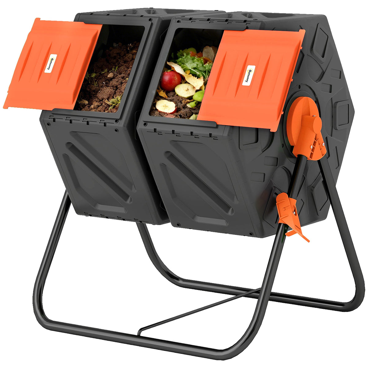 34.5 Gallon Dual Chamber Compost Tumbler with Steel Legs, Orange — product view 2