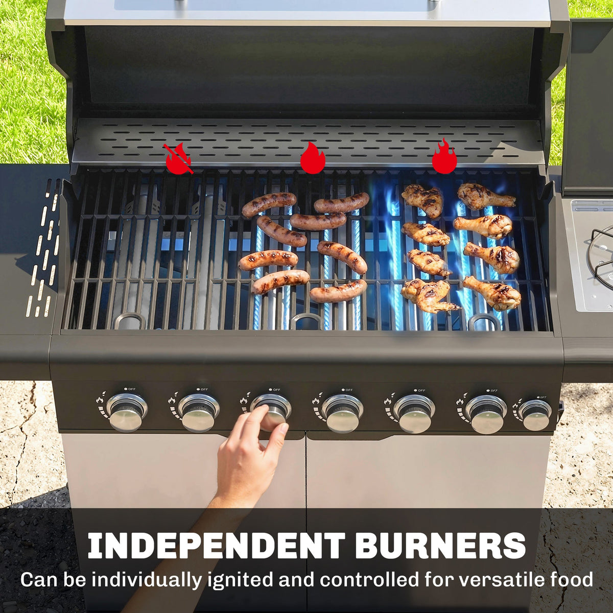 6+1 Burner Gas BBQ Grill with Cabinet and Viewing Window, Silver Tone — product view 7