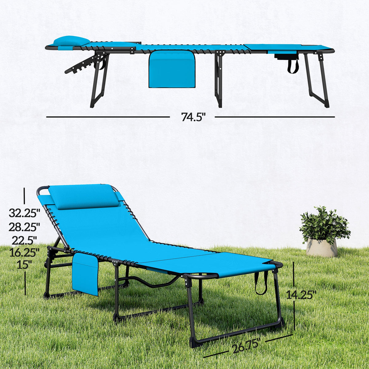 Folding Chaise Lounge with Face Hole, Blue — product view 5