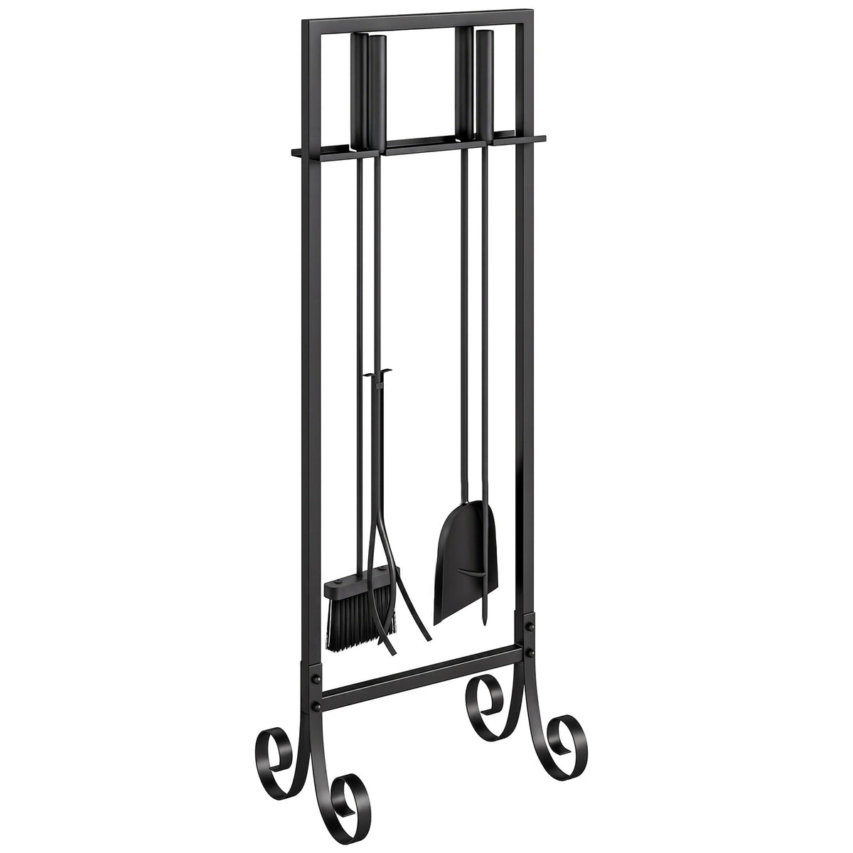 5-Piece Fireplace Tool Set with Brush, Shovel, Poker, Tongs & Stand, Black Metal — product view 1