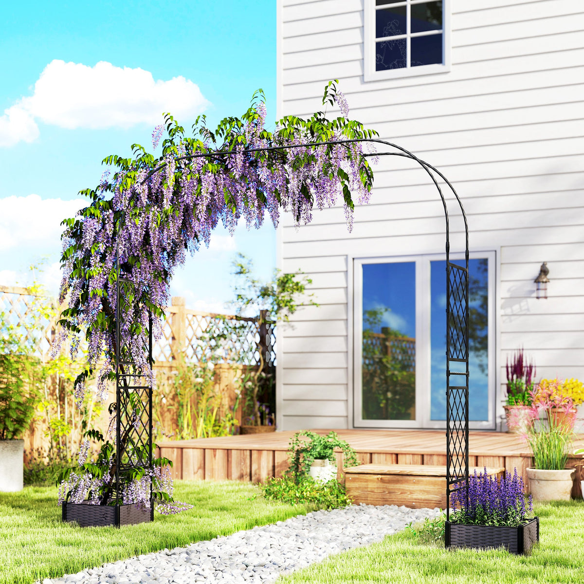 7.2ft Garden Arch with 2 Planter Boxes for Climbing Plants, Black — product view 3