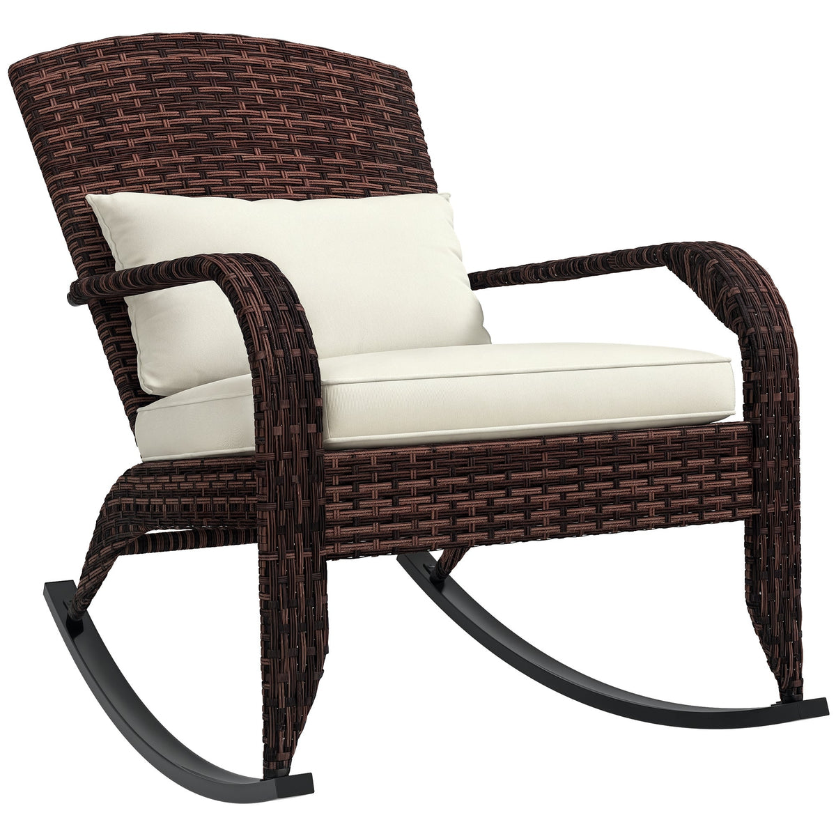 Wicker Adirondack Rocking Chair with Cushion and Pillow, Cream White/Brown — product view 1