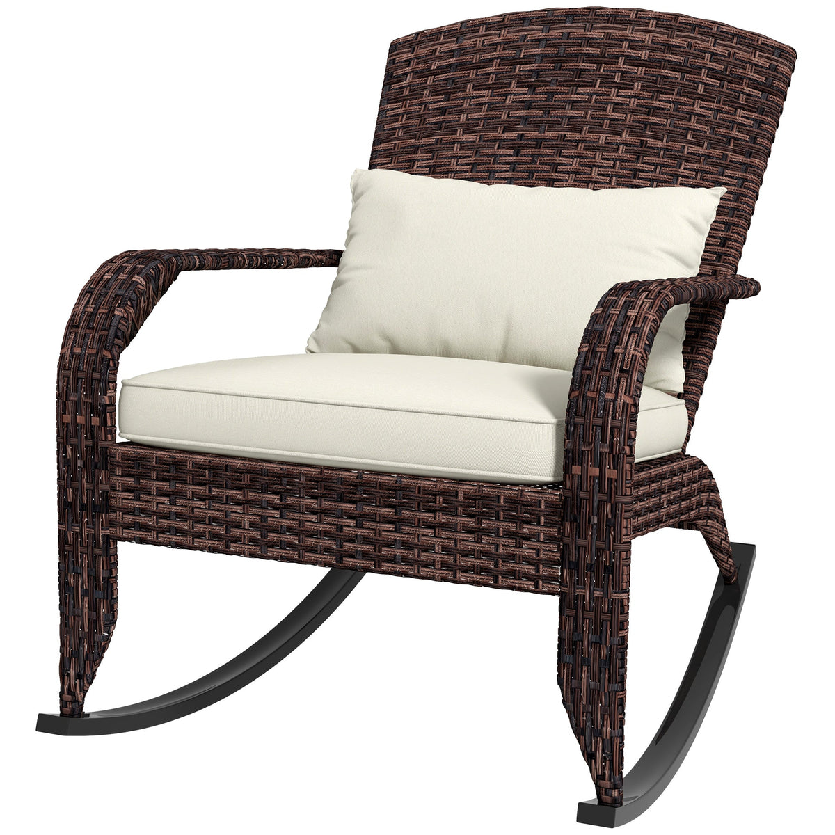 Wicker Adirondack Rocking Chair with Cushion and Pillow, Cream White/Brown — product view 2