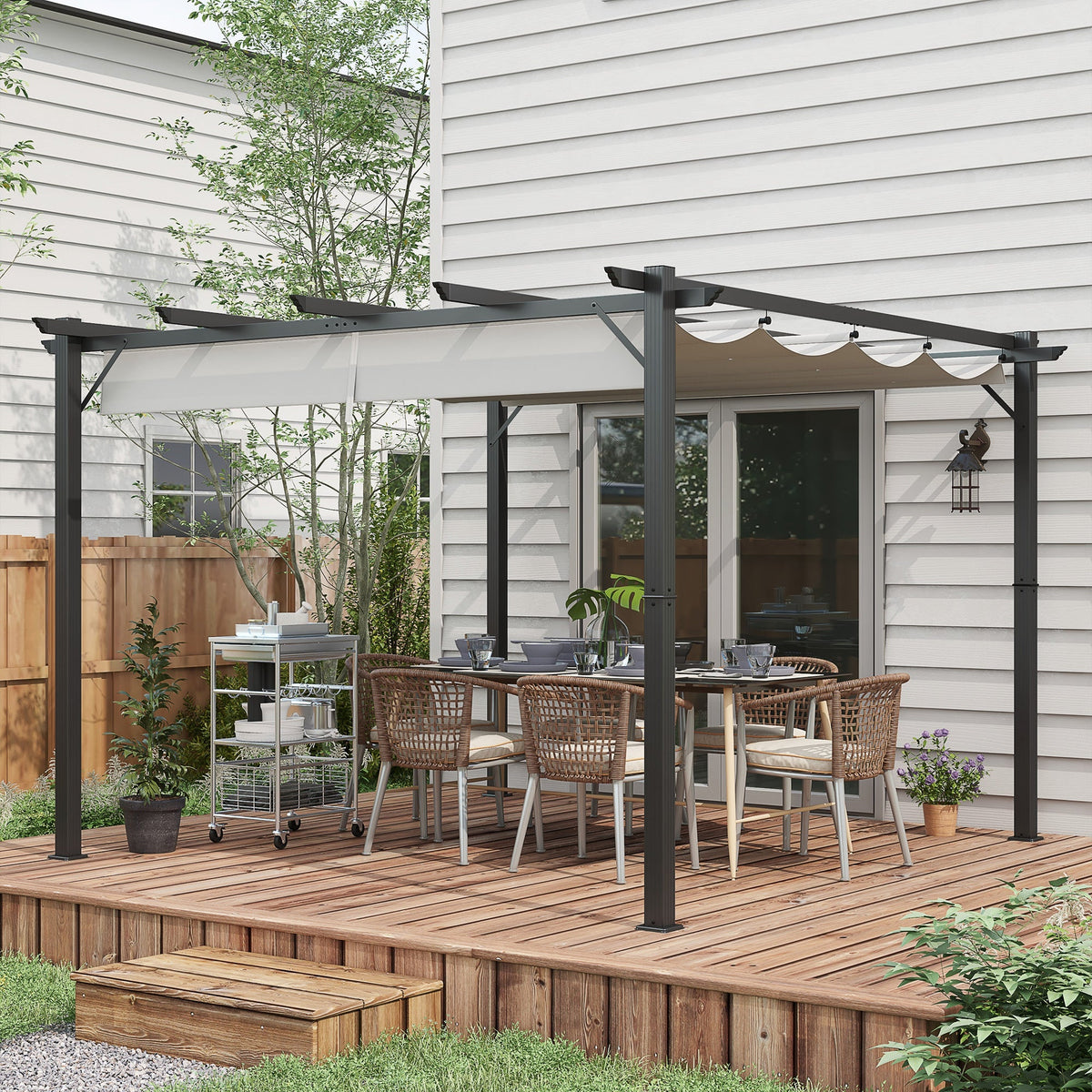 3 x 3m Pergola with Retractable Roof & Aluminium Frame, Light Grey — product view 4