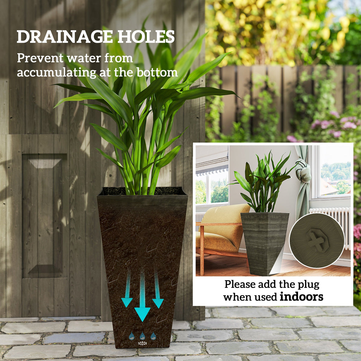 3-Piece 28" Tall Planter Set with Drainage Holes, Dark Brown — product view 7