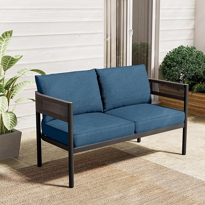 LOUNGE YARD 2-Seat Outdoor Wicker Loveseat with Thick Cushions for Porch and Garden — product view 2