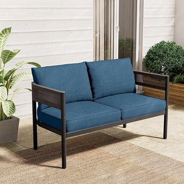 LOUNGE YARD 2-Seat Outdoor Wicker Loveseat with Thick Cushions for Porch and Garden