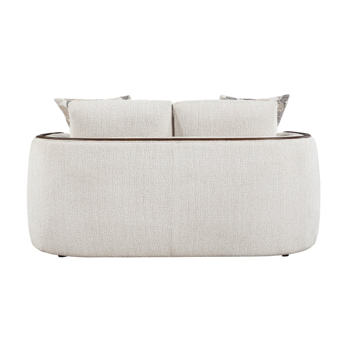 Loom Beige Chenille Sofa and Love Seat Set – Walnut Wood Trim & Rounded Arms – 9177WABEG-2PC — product view 5