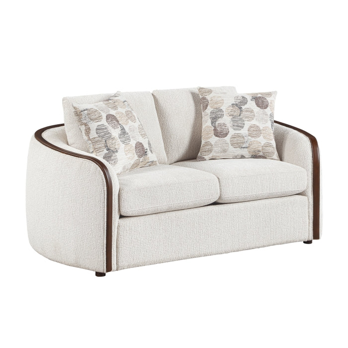 Loom Beige Chenille Sofa and Love Seat Set – Walnut Wood Trim & Rounded Arms – 9177WABEG-2PC — product view 4